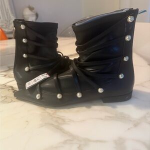 Zara Black Pearl-Embellished Ankle Boots